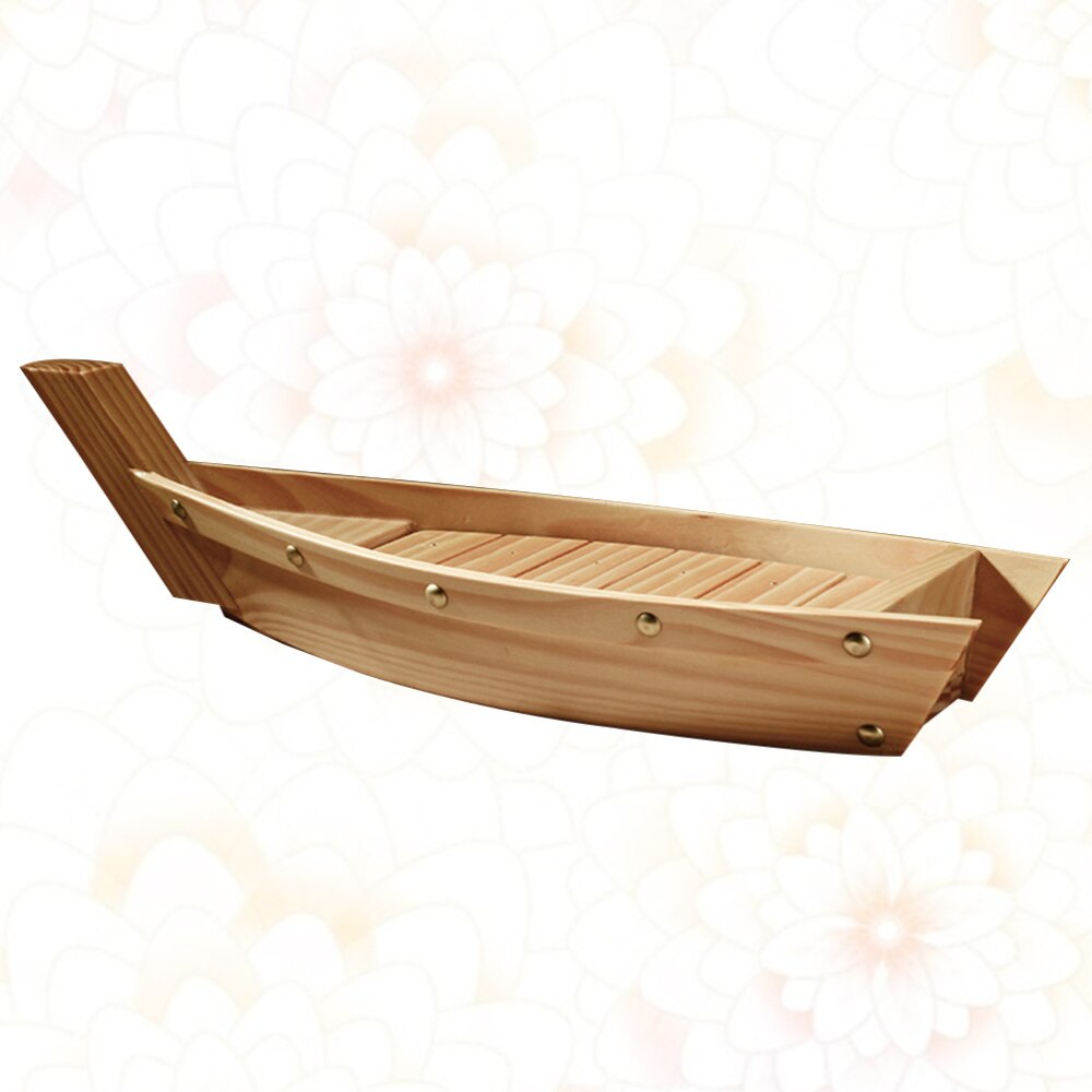 Wooden Sushi Plate Boat Shaped Dish Japanese Style Snack Tray Serving Dish for Home Restaurant (Size)
