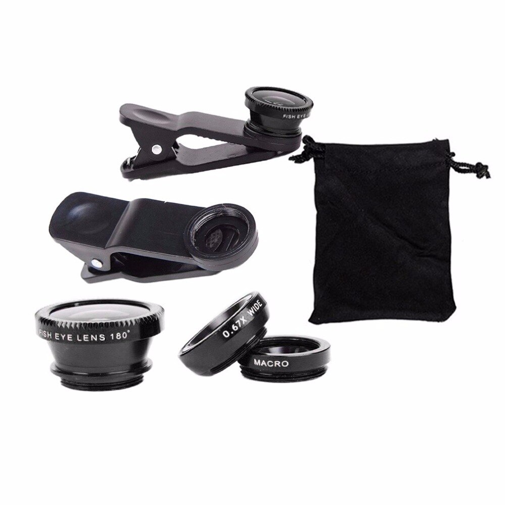 Telefoon Lens 360 Graden Draaien Haai Staart Vormige Clip Foto Camera Lens Kits 180 Graden Fish Lens 0.65X Groothoek 10X Macro Lens