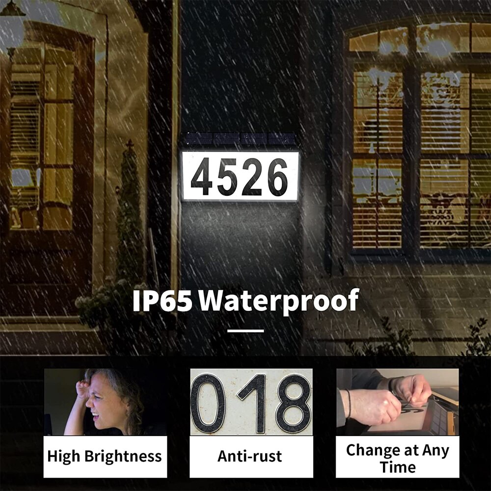 LED solar house number motion sensor outdoor courtyard IP65 rainproof house number family street address number sign lighting