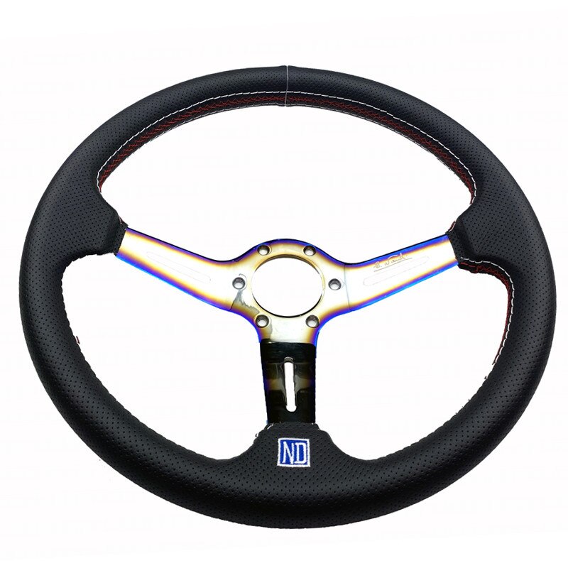 ND 350mm Burn blue Steering Wheel Leather Deep concave Steering Wheel Game Steering Wheel