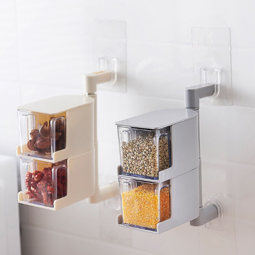 Kitchen Hanging Rotatable Seasoning Box Multi Layer Drawer Type Seasoning Box1:  2 Tiers White
