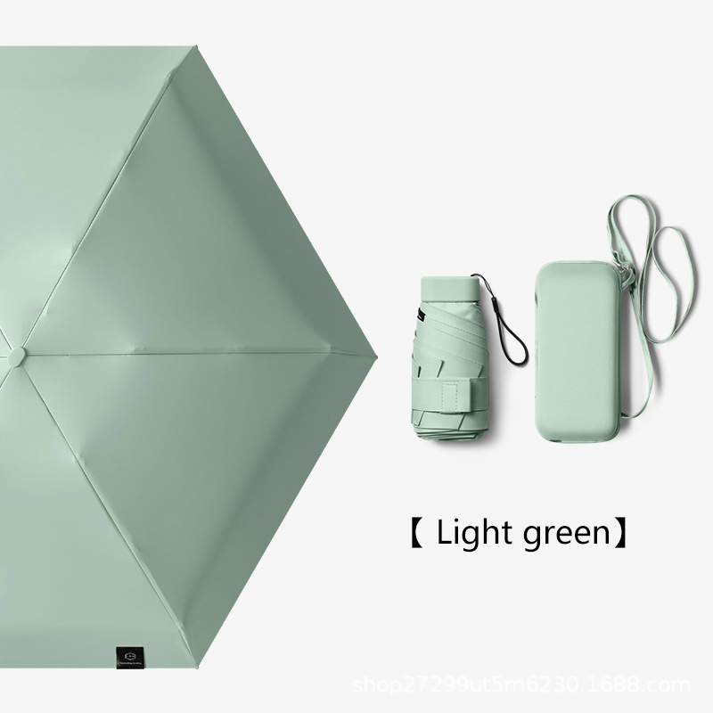 Flat Fold Mini Umbrella Women Pocket Summer Sun Umbrella for Women Small Cute Umbrellas for Girls with Storage Bag: Light green