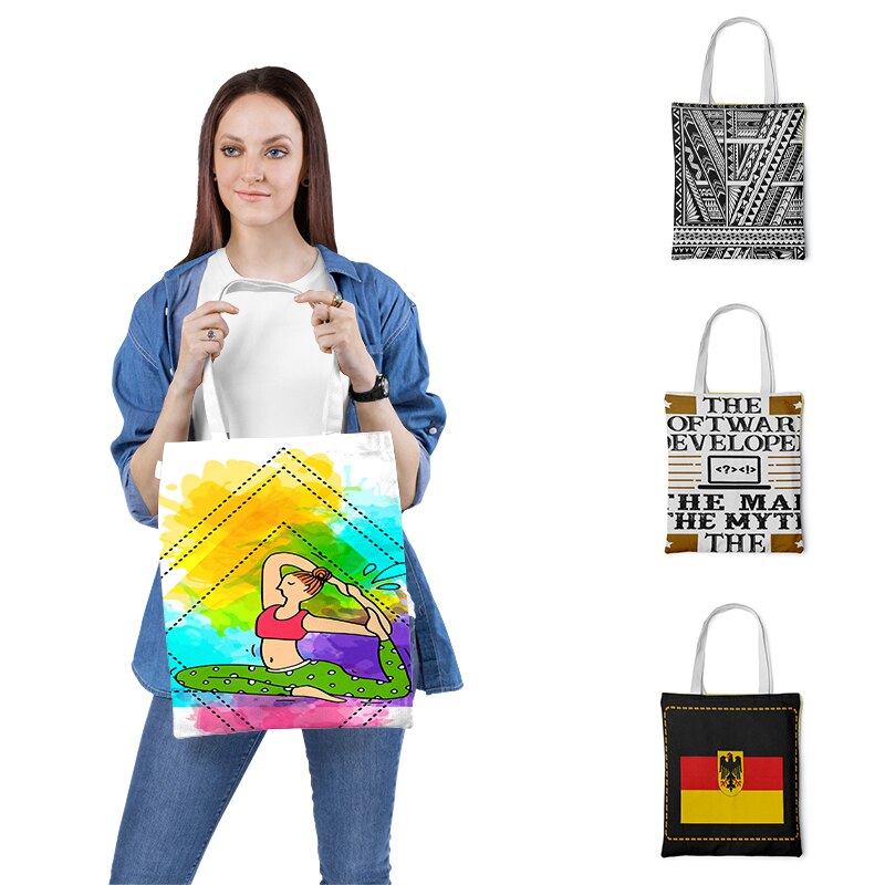 Lerret tote bag shopping reise kvinner øko gjenbrukbare skulder shopper vesker harajuku høy kapasitet shopping bolsa