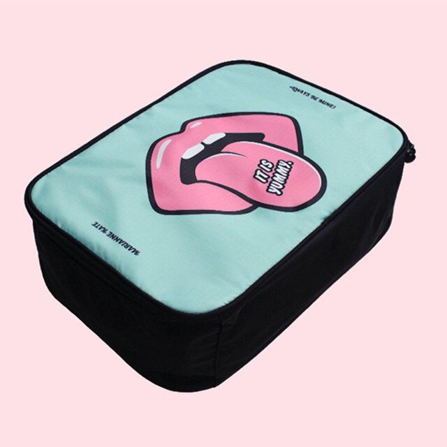 Bolso para cosméticos con caricaturas para mujer, estuches de maquillaje portátil, gran capacidad, almacenamiento de artículos de aseo, bolso organizador de maquillaje, bolsa de viaje,: Sky blue lips S