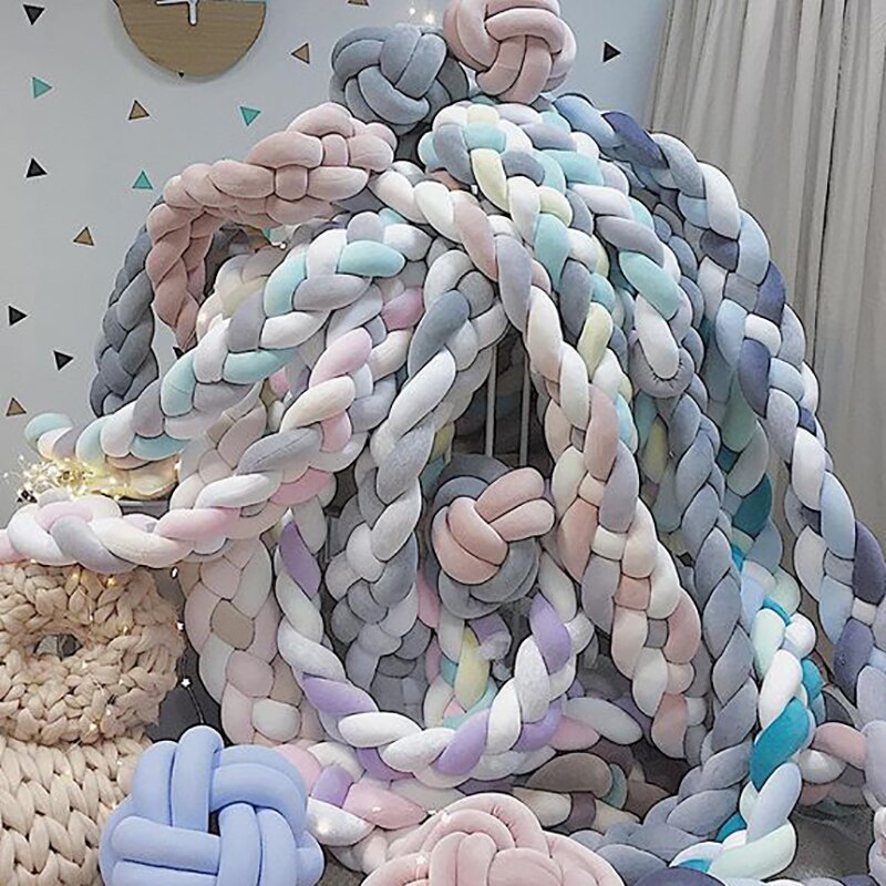 2M Baby Bumper Bed Braid Knot Kussen Kussen Bumper Baby Bebe Wieg Protector Cot Bumper Room Decor Nordic Weven suikerspin