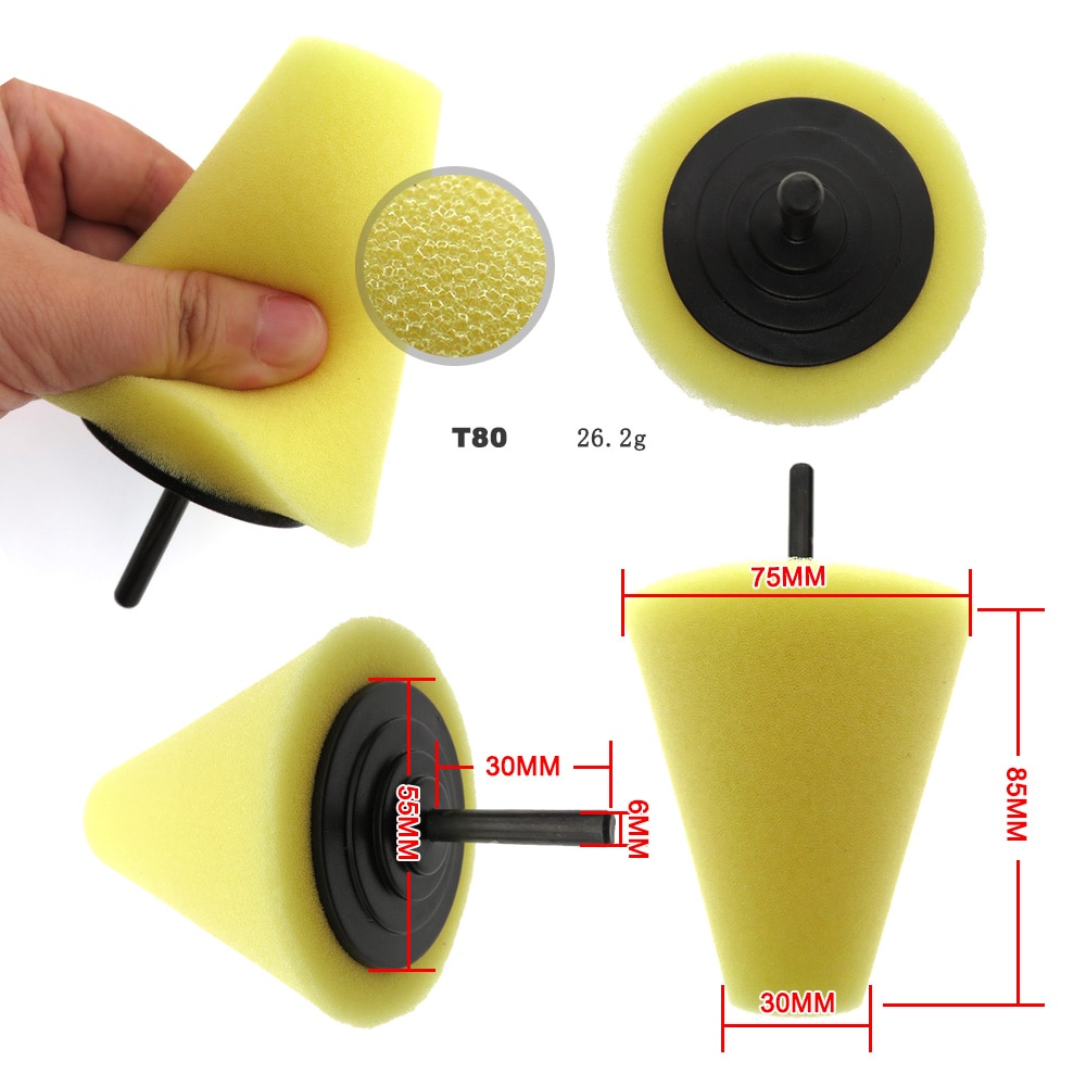 Juego de Herramientas de taladro eléctrico, almohadilla de pulido de esponja, almohadillas de pulido de coche en forma de cono para limpieza de cubo de rueda de coche