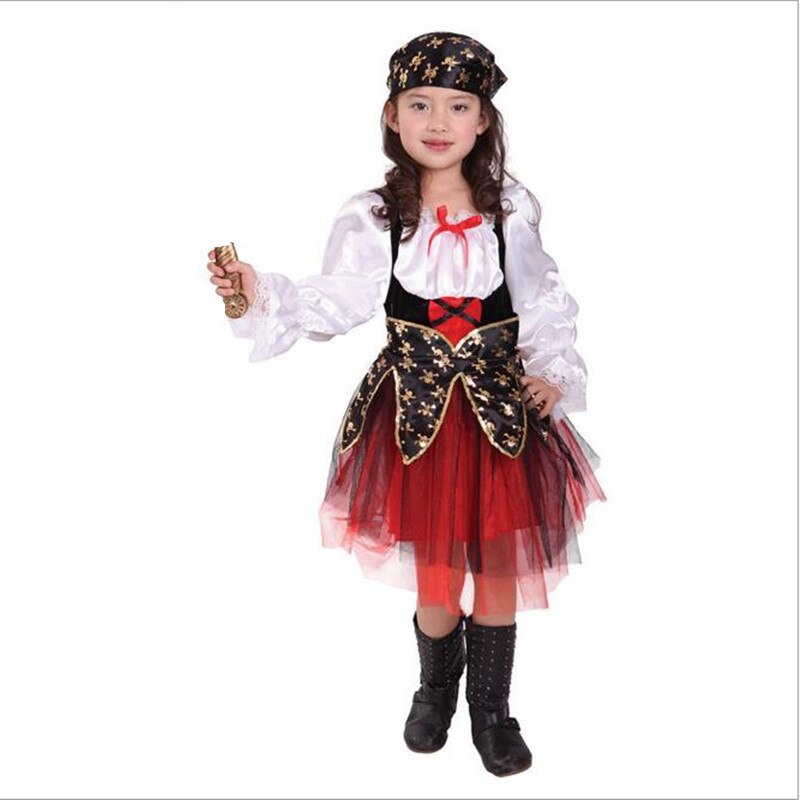 Halloween Luxus Pirate kostüme mädchen Kinder Kinder party cosplay kostüm für kinder kinder kleidung vollen satz Kopfschmuck kleid