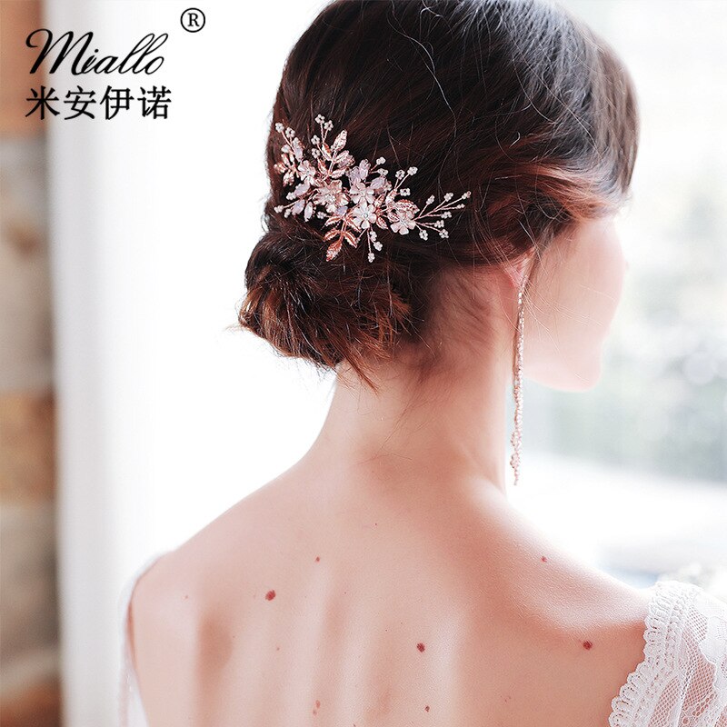 handgefertigt Rose Gold Tiara Haar Kämme Rosa Kristall Strass Stirnbänder Hochzeit Haarschmuck Braut Kopfschmuck Schmuck