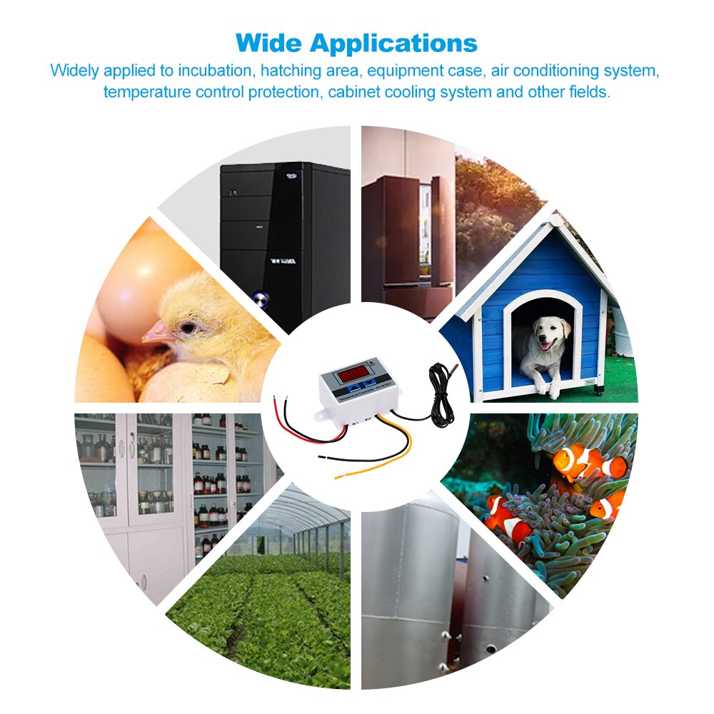 Digital Temperature Controller with LED Mini Thermostat Switch Temperature Control Switch with Water-resistant Sensor Probe