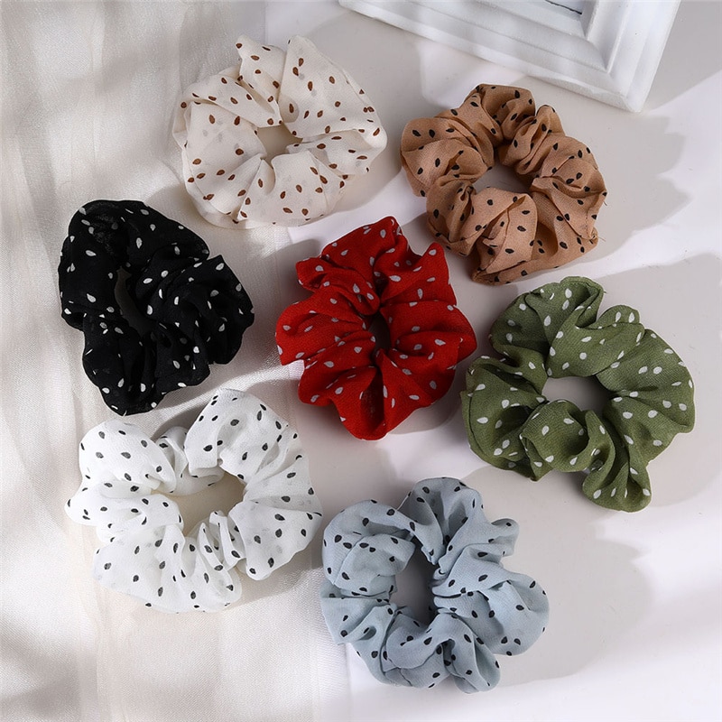 Chiffon Scrunchie Stretch Headbands Dot Plaid Headwear Women Girls Elastic Hair Rubber Bands Hair Ropes Hair Accessories