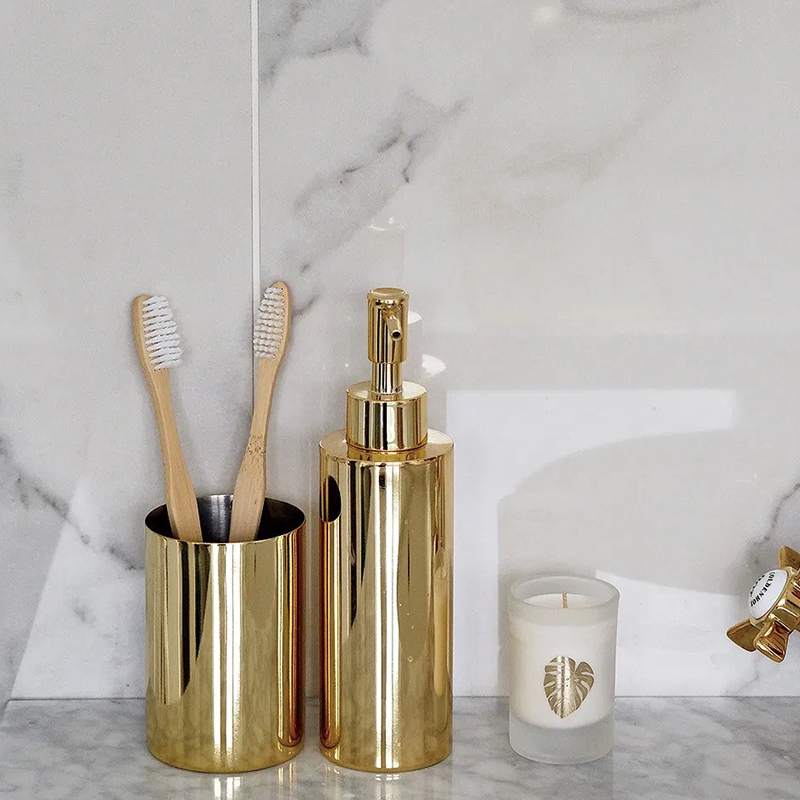 Ensemble de toilette Simple en acier inoxydable doré, porte-brosse à dents, porte-dentifrice, plateau à savon, accessoires de salle de bains