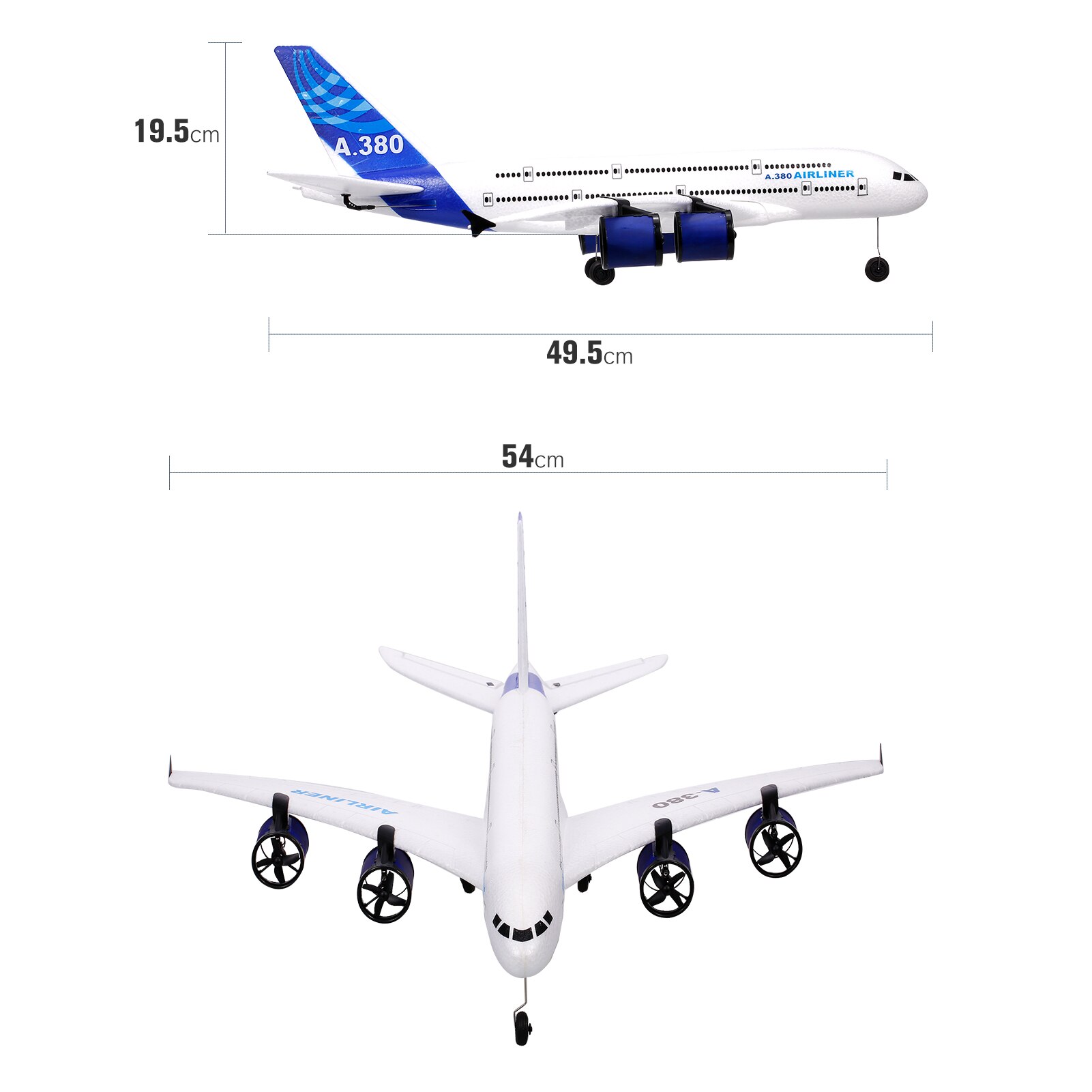 Planeur d'avion RC A380 2.4G avec projecteur LED 3CH pour débutant, jouets d'avion en mousse EPP à ailes fixes