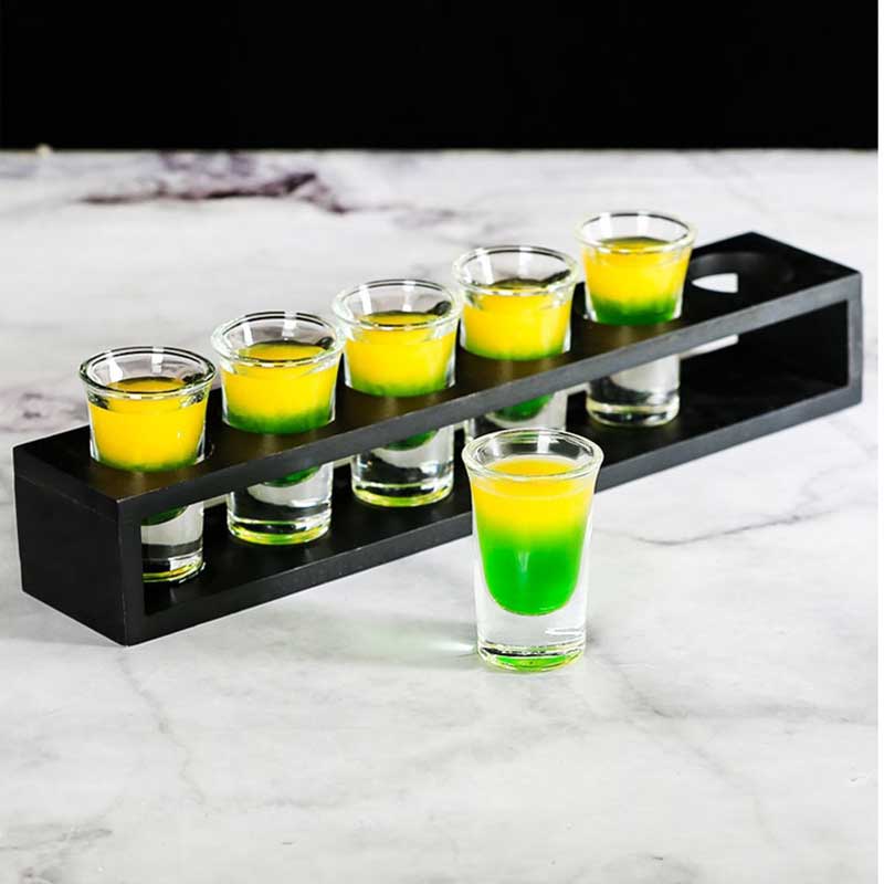 6 stk blyfritt shotglass med trestativ whisky brandy vodka tequila glass kopp kjøkken bar fest vinglass 25ml