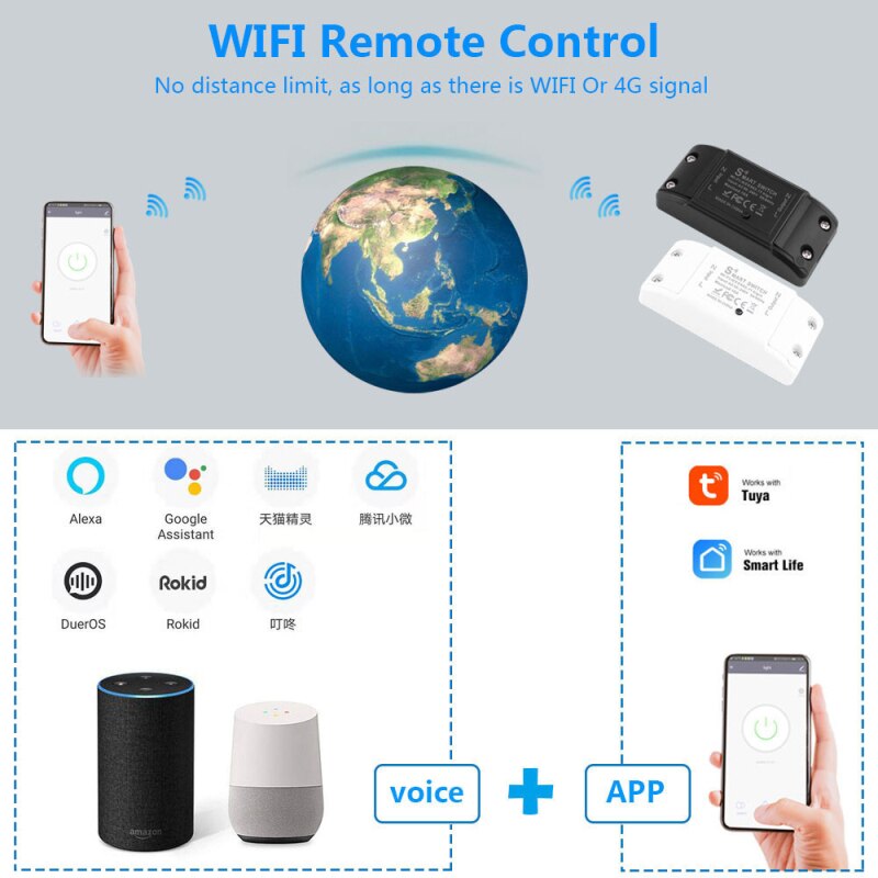 10A Tuya WiFi Smart Switch Breaker Timer Smart Home Automation For Alexa Google Home Universal Switch, Wireless Remote Control