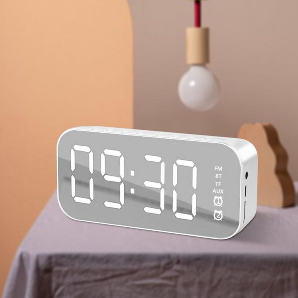 Draadloze Bluetooth Speaker 5.0 Dual Wekker Desktop Spiegel Speaker Luidspreker Led Fm Radio Usb Speakers Ingebouwde Microfoon