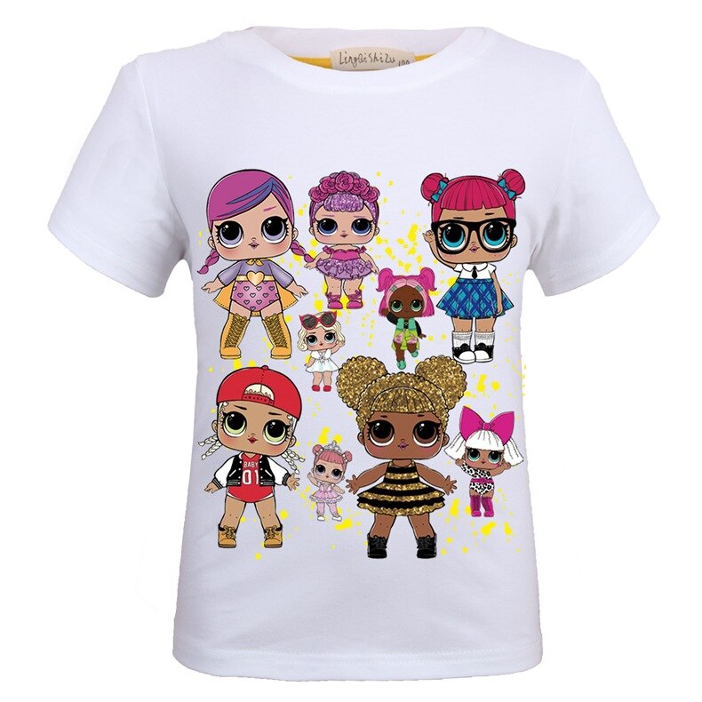 Peuter Kids Meisjes Lol Cartoon Party Tops Zomer Korte Mouw T-shirts Voor Meisje Kleding Casual T-shirt 3-8 Jaar baby Kleding: white / 100