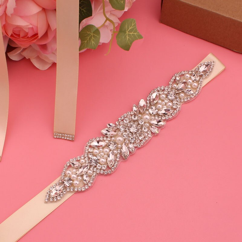 Luxe Bruiloft Riemen Bruids Kralen Riem Strass Sash Trouwjurk Accessoires Zilveren Diamant Bruidsmeisje Riemen: champagne