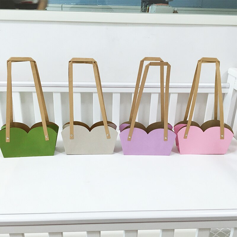 Waterproof Kraft Paper Flower Box Flowers Packaging Box Flower Basket Flower Folding Handbag