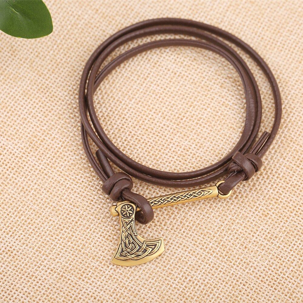 Dawapara hache de Perun amulette divinité slave du tonnerre et de la foudre dieu Perun Viking bijoux hommes Bracelets en cuir femmes