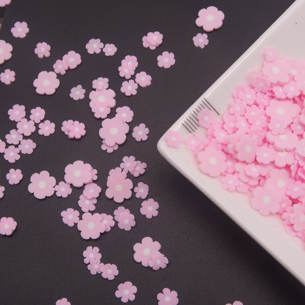 65g lyserøde blomsterformede polymer ler skiver drys til telefon dekoration, scrapbog shaker card diy slimes fyldning: 3 blandestørrelse