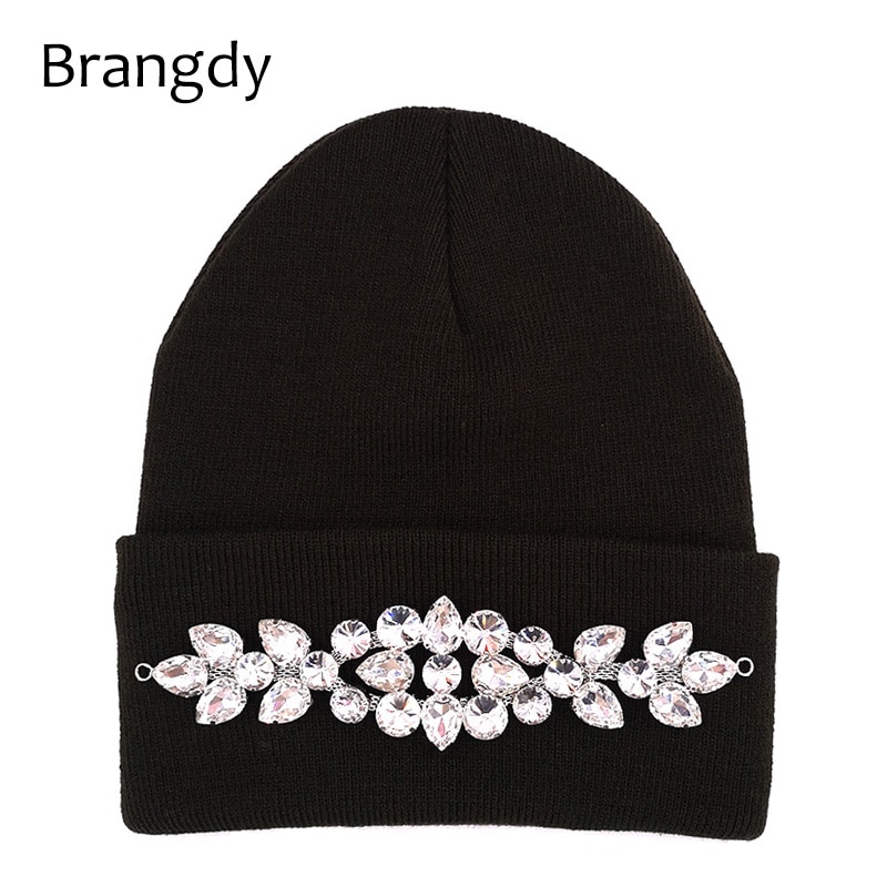 Vinter kvinder bomuld rhinestone beanies hatte damer elastiske strikkede beanies skullies hatte til femme varmt efterår motorhjelm ski caps