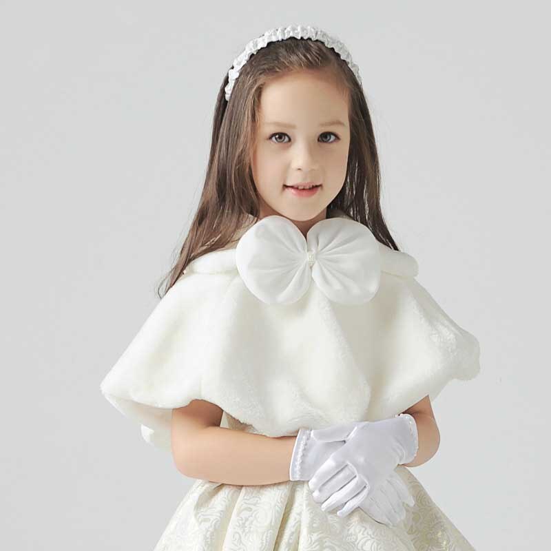 Capa de boda con lazo para vestido de comunión para niños y niñas, capa de piel sintética con flores, Bolero de piel, abrigo de invierno