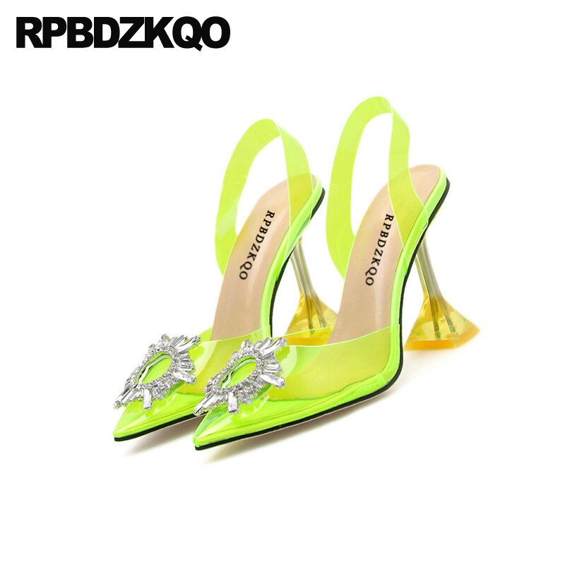 Zapatos casuales transparentes para mujer Zapatos de tacón bajo de pvc transparente amarillo con punta puntiaguda tacones altos scarpin tamaño grande cristal extremo
