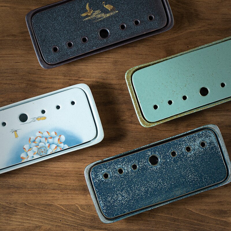 Ceramic Tea Tray Japanese-Style Small Household Rectangular Double-Layer Water Storage Dry Pour Tea Tray Kungfu Tea Tray