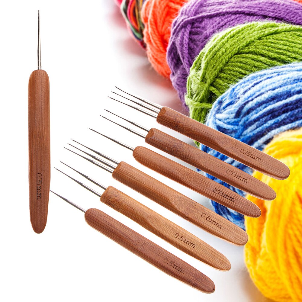 Agujas de ganchillo de Triple cabeza para rastas, 1 Uds., con mango de bambú, Micro gancho para rastas, herramientas para hacer Cabello, ganchos de tejido