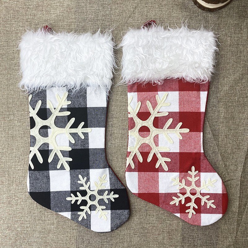 Christmas Plaid Stockings Snowflake Pattern Hangin... – Grandado