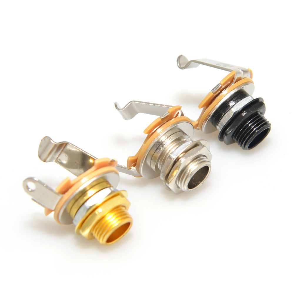 1 Uds. Conector de entrada de guitarra eléctrica para guitarra eléctrica y bajo 1/4 "(6,35mm) conector Mono Jack tuerca y arandela cromada