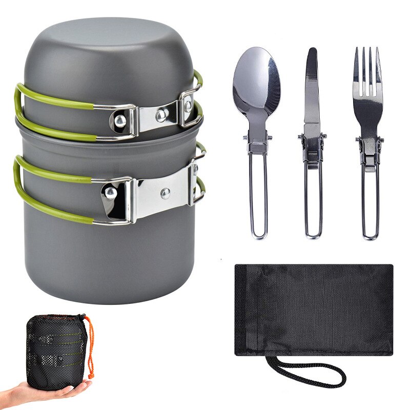 Ultralight Camping Kookgerei Keukengerei Outdoor Servies Set Wandelen Picknick Backpacken Draagbare Vouwen Pan 1-2persons: green