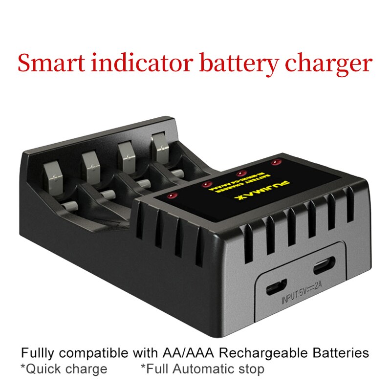 PUJIMAX 4 fentes alimentation LED affichage chargeur de batterie Intelligent Micro type-c interface pour AA/AAA ni-cd Ni-Mh batterie Rechargeable
