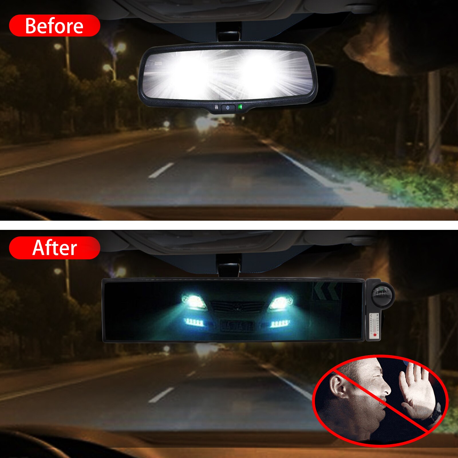 Espejo retrovisor de gran angular para coche, espejo retrovisor Interior antideslumbrante con brújula, punto ciego, enganche en espejos, asiento trasero, reloj azul para bebé y Chico