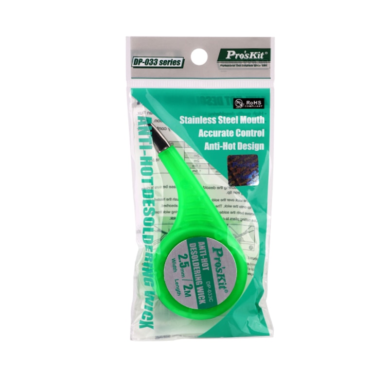 Proskit-mecha de desoldar Anti, malla de alambre, Control preciso, succionador, trenza, herramienta de reparación para soldar, removedor de soldadura