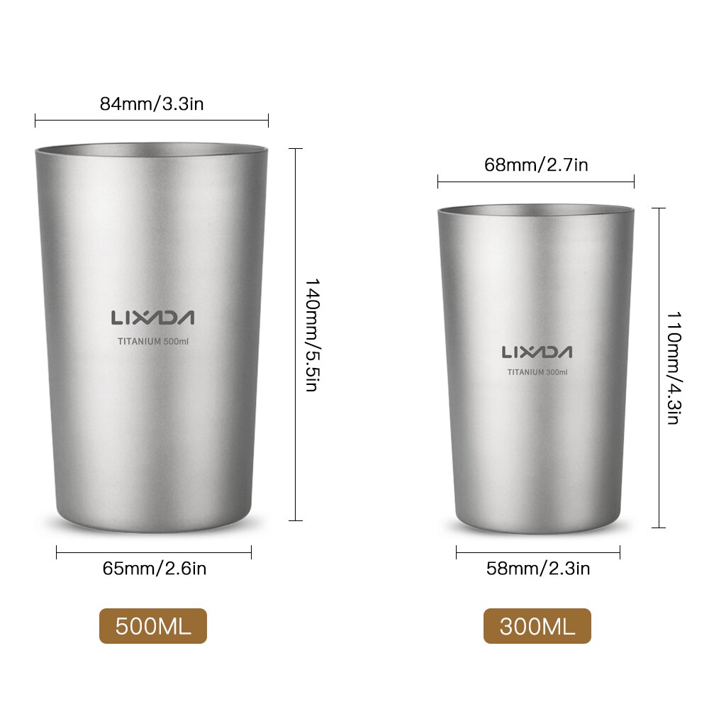 Lixada 300Ml/500Ml Dubbele Muur Titanium Bier Beker Sap Thee Water Cup Mok Voor Home Office Outdooor camping Wandelen Picknick