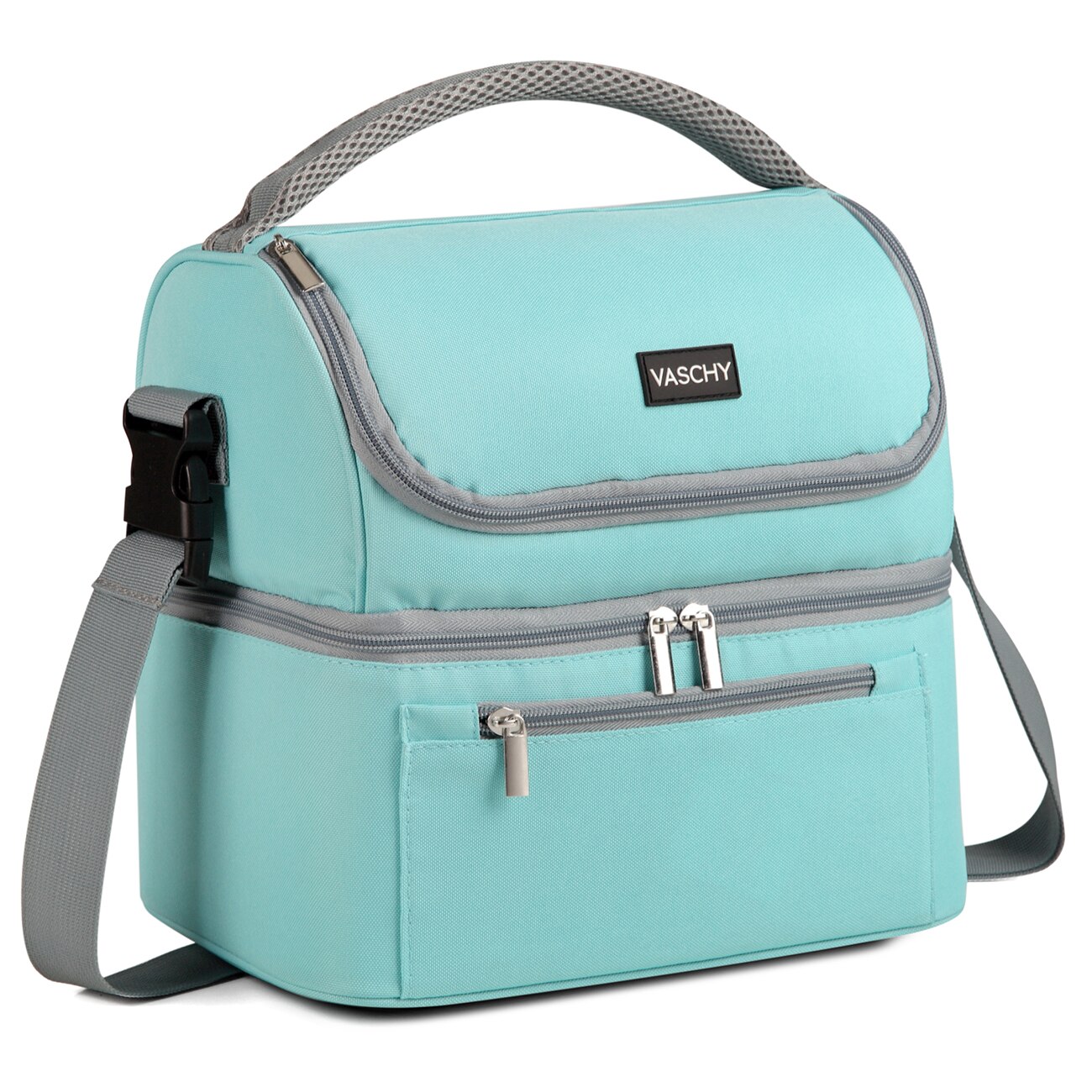 VASCHY-fiambrera aislante para hombre y mujer, bolsa enfriadora a prueba de fugas, con doble compartimento, para el almuerzo, con 14 latas, color gris: Verde