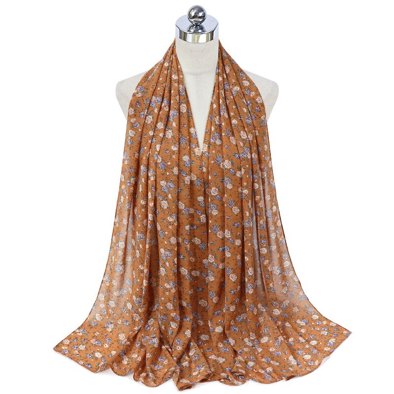 Hijab de gasa con estampado musulmán para mujer, pañuelo árabe para la cabeza, flor, islámico, chales y envolturas, turbantes,: 4