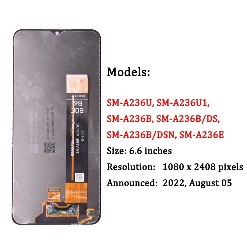 6.6 '' til samsung  a23 5g a236 lcd-skærm med berøringsskærm, digitaliseringsenhed til samsung  a236u a236b lcd-skærm