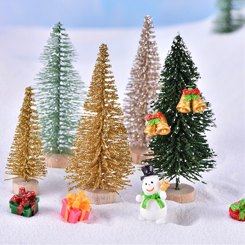 10Pcs Mini Kerstboom Sisal Zijde Ceder-Decoratie Kleine Kerstboom-Goud Blauw Groen Wit Mini Boom kerst Xmas