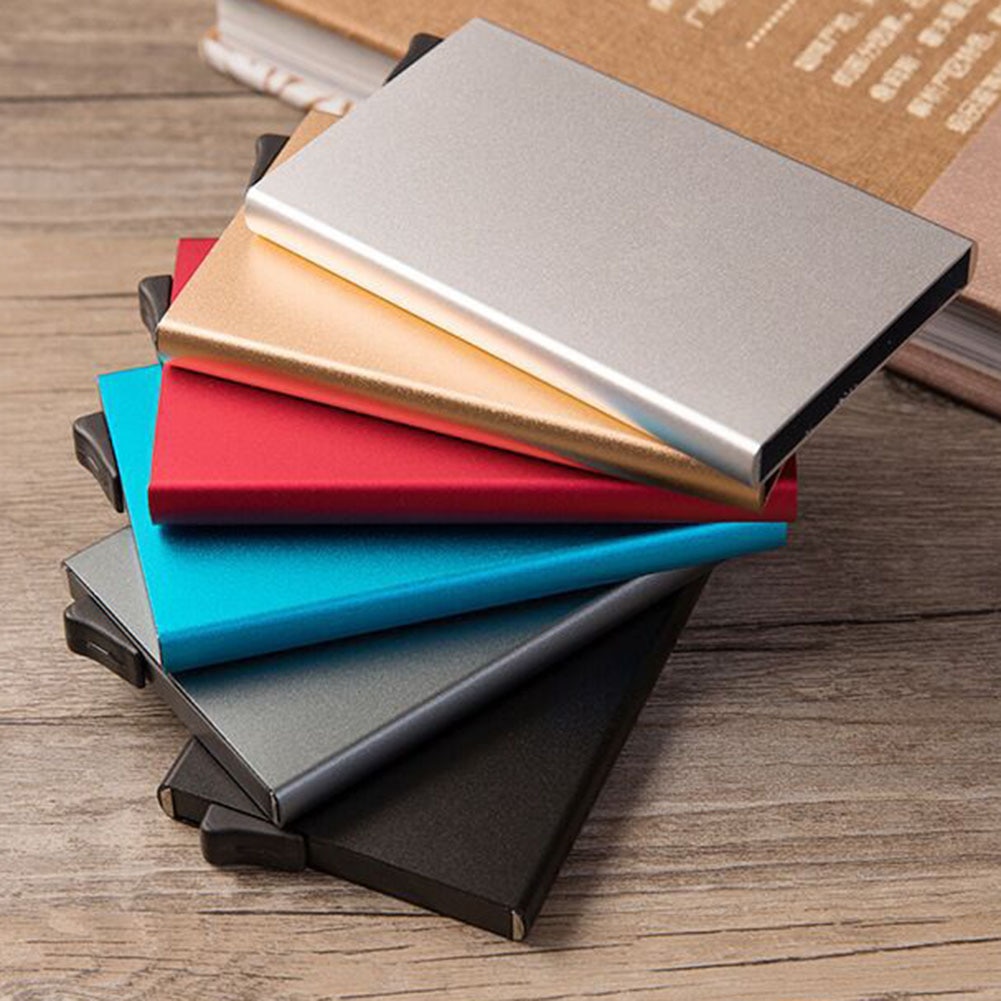 Mini Smart Wallet Purse Thin Id Card Case Rfid Anti-Theft Unisex Automatically Solid Metal Casual Bank Card Wallet Business