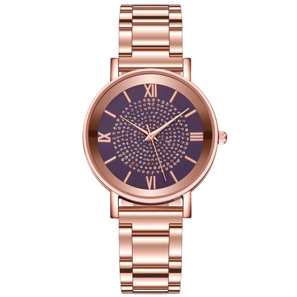 Vrouwen Horloges Luxe Strass Rose Gold Dames Noble Horloges Magnetische Vrouwen Armband Horloge Voor Vrouwelijke: Purple 