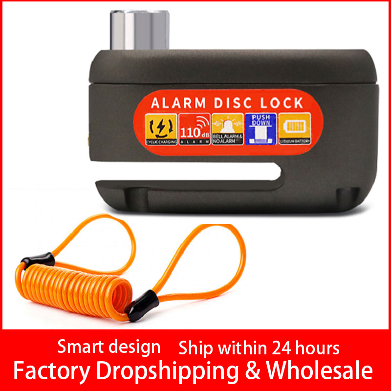 Lock-Motor Anti Theft Security Disc Brake Lock USB Charging Waterproof Alarm Disc Brake Lock 110db Alarm Locks+Reminder Cable: Black with rope