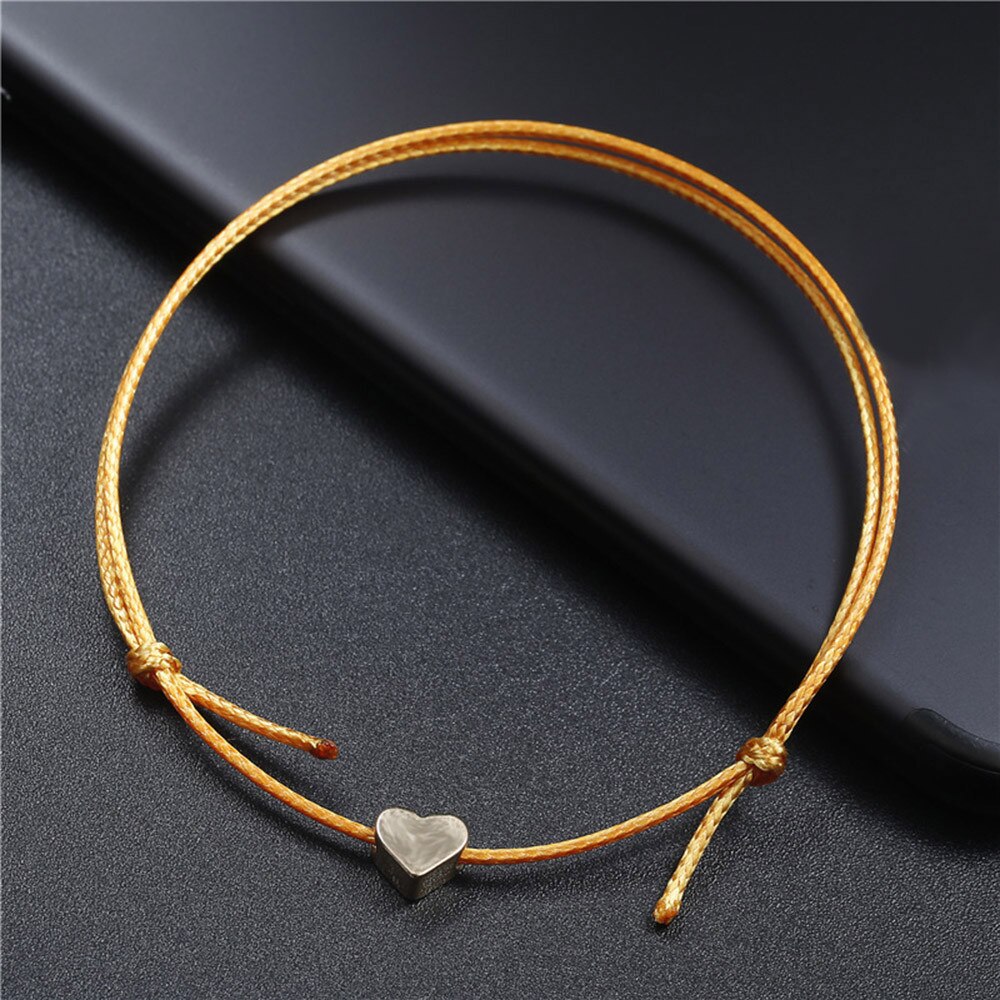 Summer Beach Heart Shaped Charm Rope String Anklets For Women Ankle Bracelet Woman Sandals On the Leg Chain Foot Jewelry: Pure Gold Color