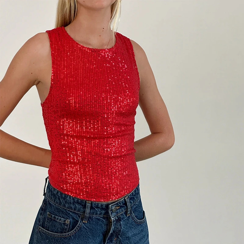 Kvinners paljett-topper langermet glitrende glitter-skjorte t-skjorte skinnende bodycon-bluse sexy fest klubbklær t-skjorte dameklær: L / Militærgrønn