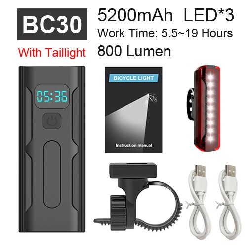 Newboler 5200 mah krachtige fietslamp 3 led aluminium usb fiets koplamp set regenbestendige mtb voorlamp fietslamp powerbank: Bc30 sets