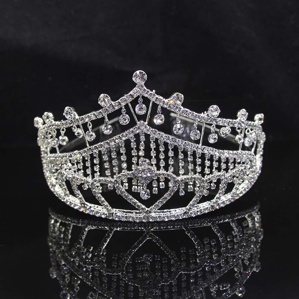 AINAMEISI Bridal Tiaras and Crowns Tassel Rhinestone Big Pageant Crown Women Wedding Headbands Hair Jewelry: 6