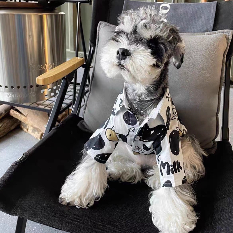 Ropa para perros, camisa con estampado de vaca, ropa para mascotas, para perros pequeños y guapos, Schnauzer de para primavera y verano, negro y blanco,