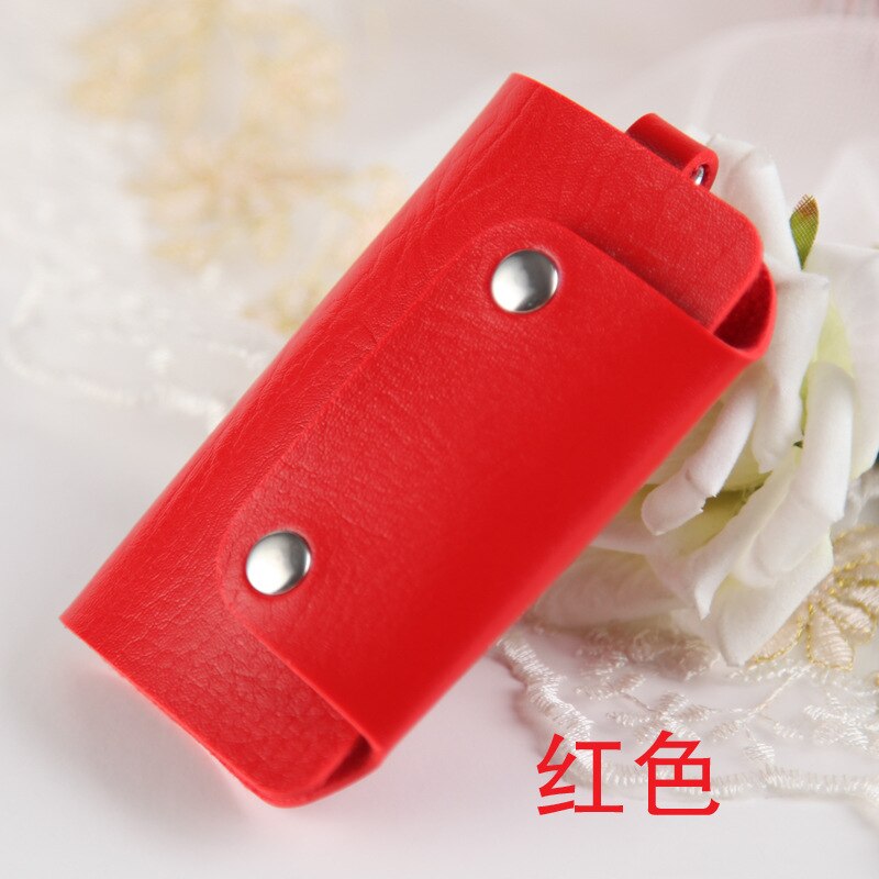 Enkel nyckelring nyckelväska spänne pu läder unisex färg nyckelhållare arrangör bil påse hushållerska väska: Röd