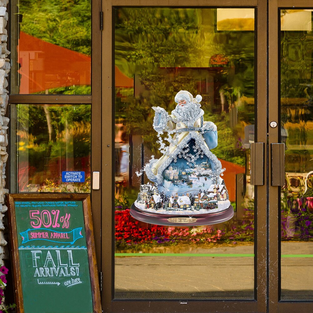 Christmas Tree Glass Showcase Rotating Sculpture Train Decorations Paste Window Paste Stickers Christmas Decorations for Home